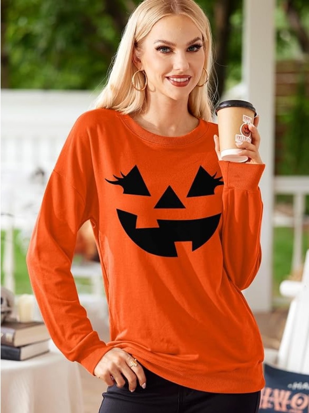Leo Rosi Orange Long-Sleeve Pumpkin Face Sweatshirt